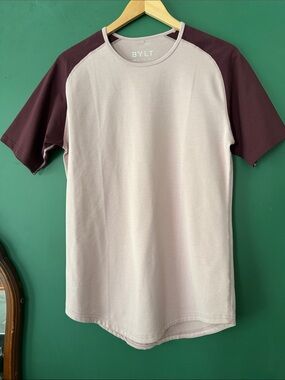 BYLT Drop Cut Lux Mens S Purple Two-Toned Raglan Tee Workout Gym Running